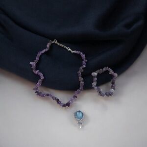 Amethyst Stone Chip Necklace & Bracelet Set